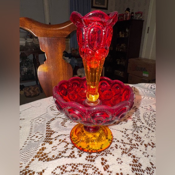 8" LE SMITH VINTAGE AMBERINA MOON & STAR EPERGNE - Picture 2 of 5